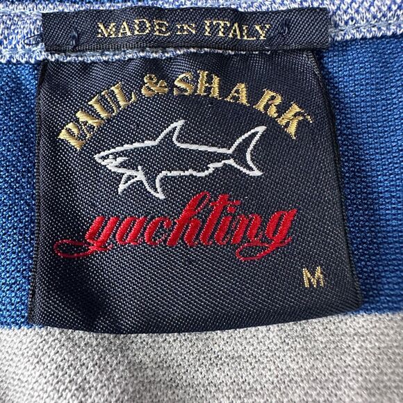 Paul & Shark Yachting Polo Shirt Men’s Medium Blue Gray Striped Italy Cotton - Picture 7 of 12